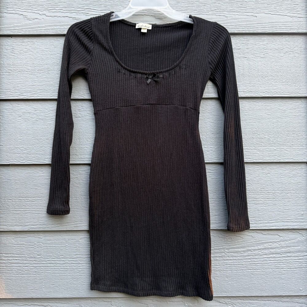 Derek Heart S Ribbed Scoop Neck Bodycon Mini Dress Women Black Knit Coquette Bow